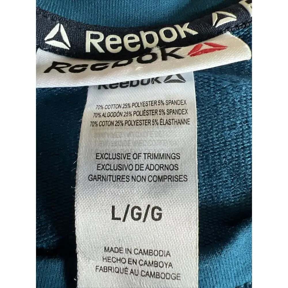 Reebok Women’s Sweatshirt Large Blue Logo Long Sleeve Crew Neck Pockets Athletic